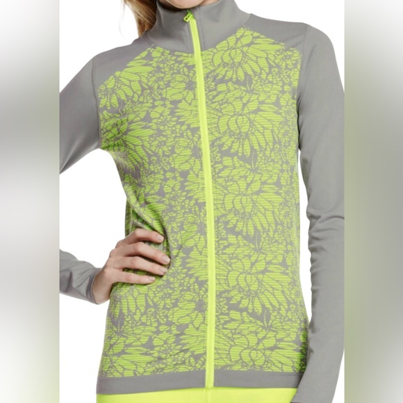 ๐ EUC Fabletics Nanette Neon Green & Gray Floral Full-Zip Jacket | Womenโs Small - Picture 2 of 13
